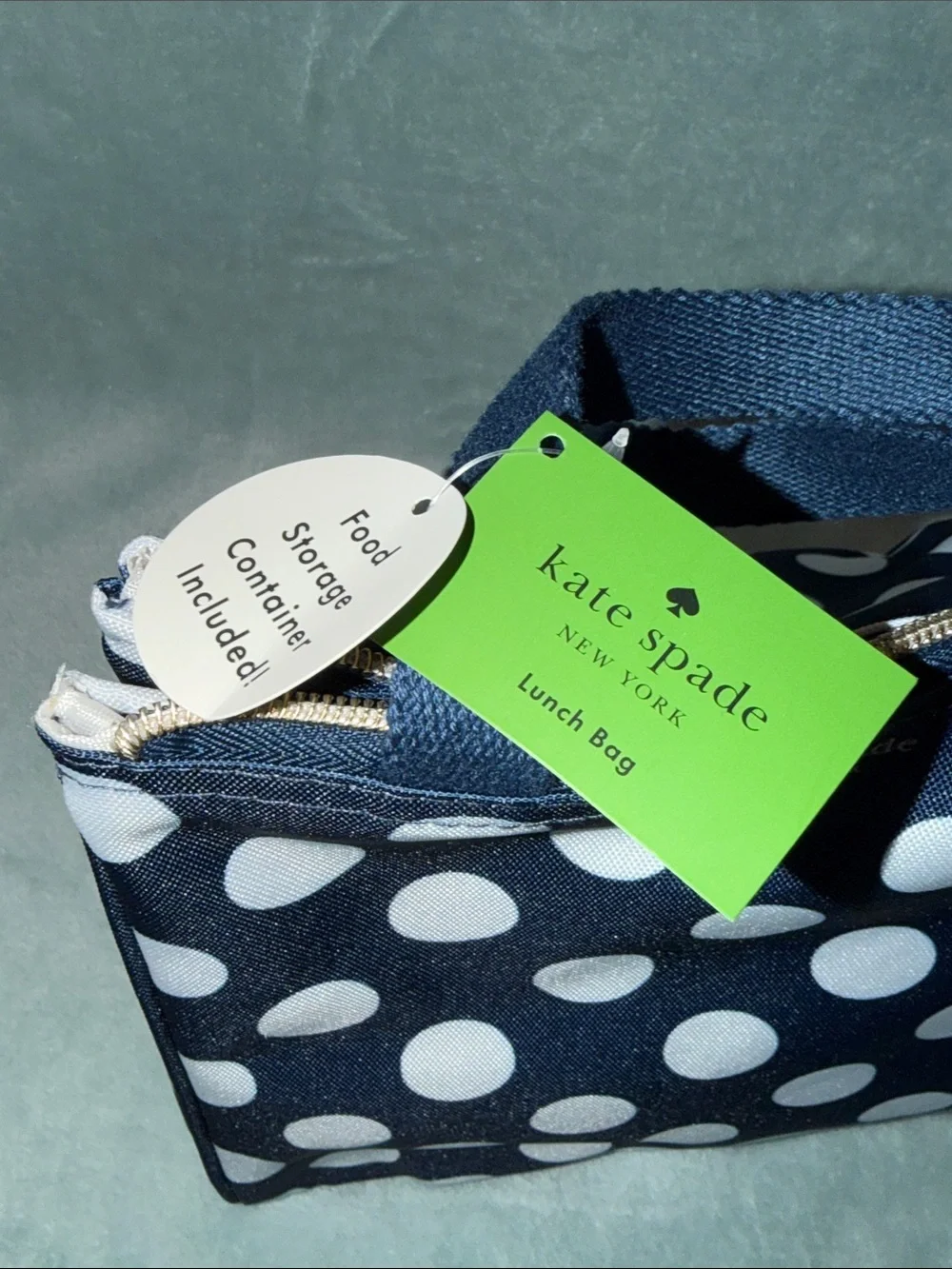 kate spade navy and white polka dot lunch bag & 3 pc. condiments containers